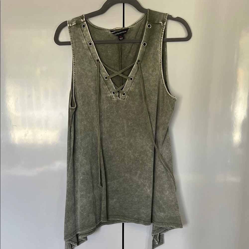 Rock & Republic Olive Lace-Up Tank Top